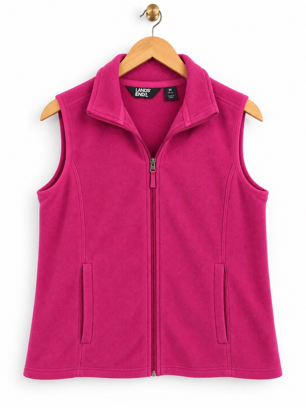 Lands’ End Fuchsia Pink Fleece Vest Medium Full Zip Cozy Layering